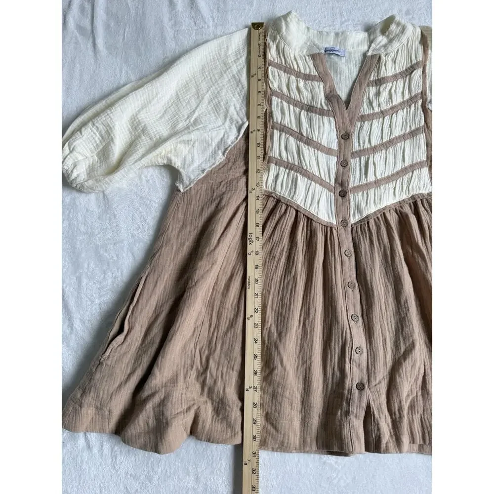 Magnolia Boutique Chic Babydoll Cream Color Block Tunic Dress Size Medium - Picture 13 of 16